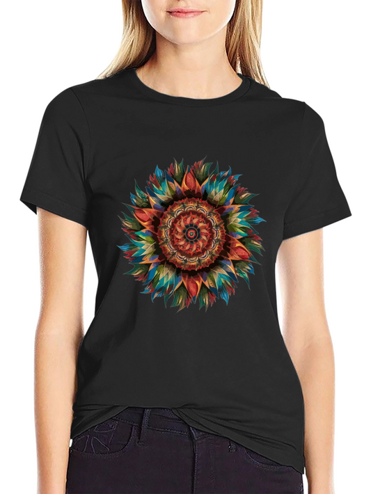 Vibrant Mandala Graphic Print Mens Black T-Shirt