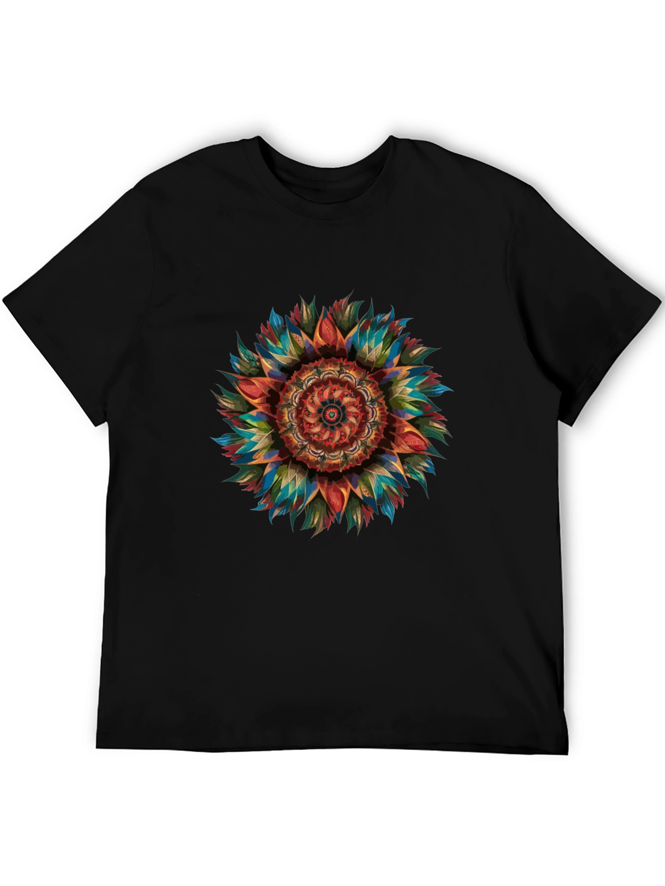 Vibrant Mandala Graphic Print Mens Black T-Shirt