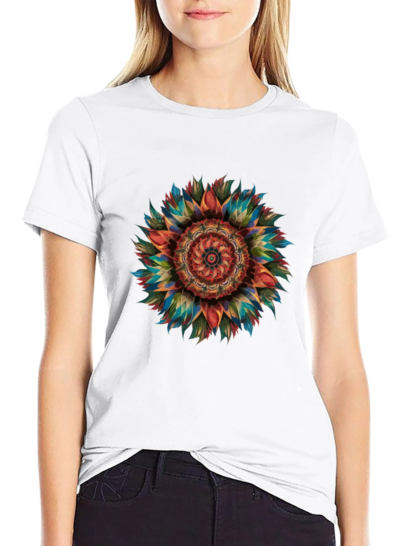 Vibrant Mandala Graphic Print Mens Black T-Shirt
