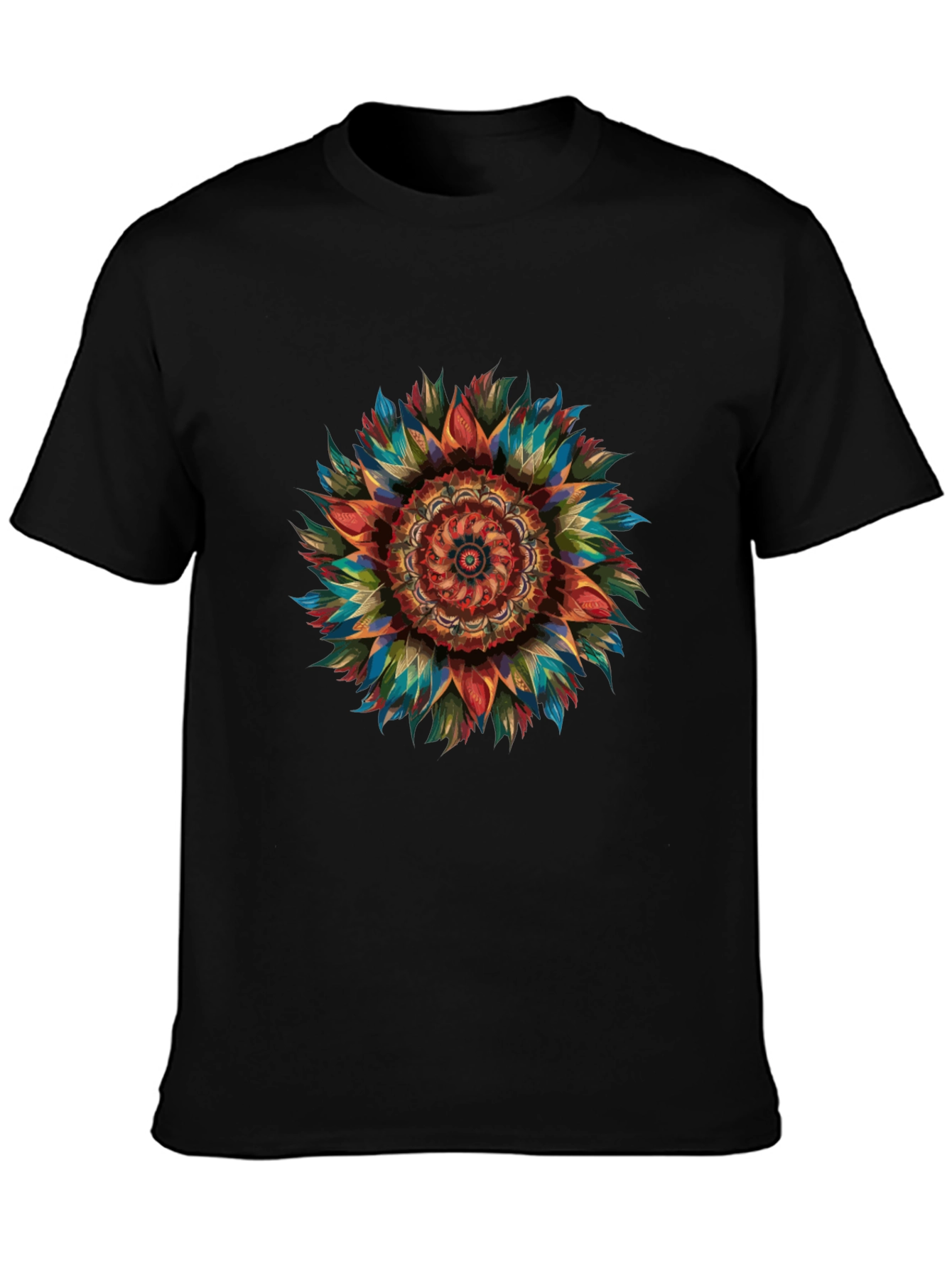 Vibrant Mandala Graphic Print Mens Black T-Shirt