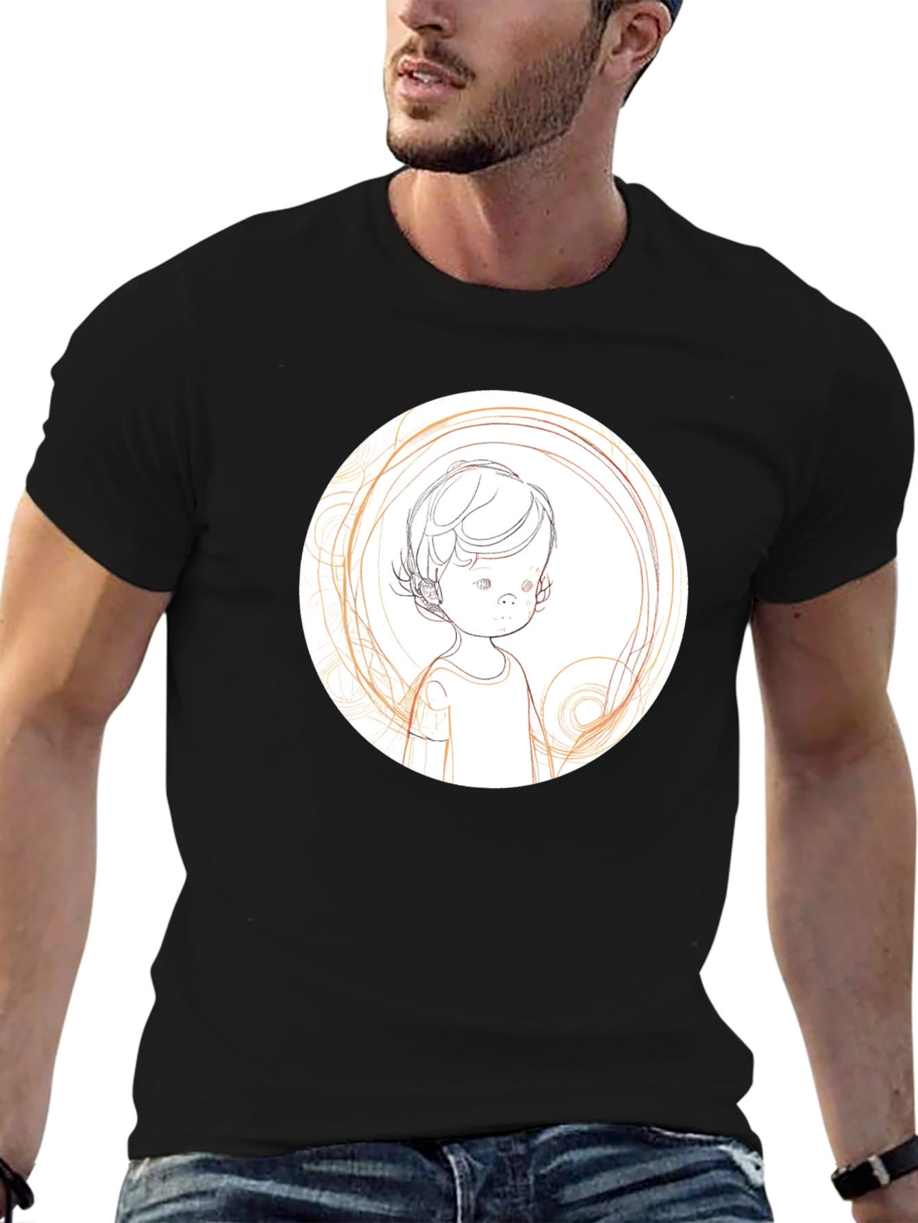Artistic Child Sketch Black T-Shirt