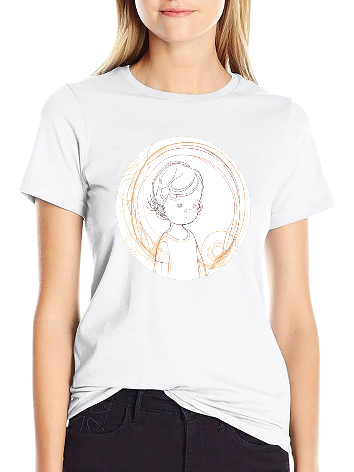 Artistic Child Sketch Black T-Shirt