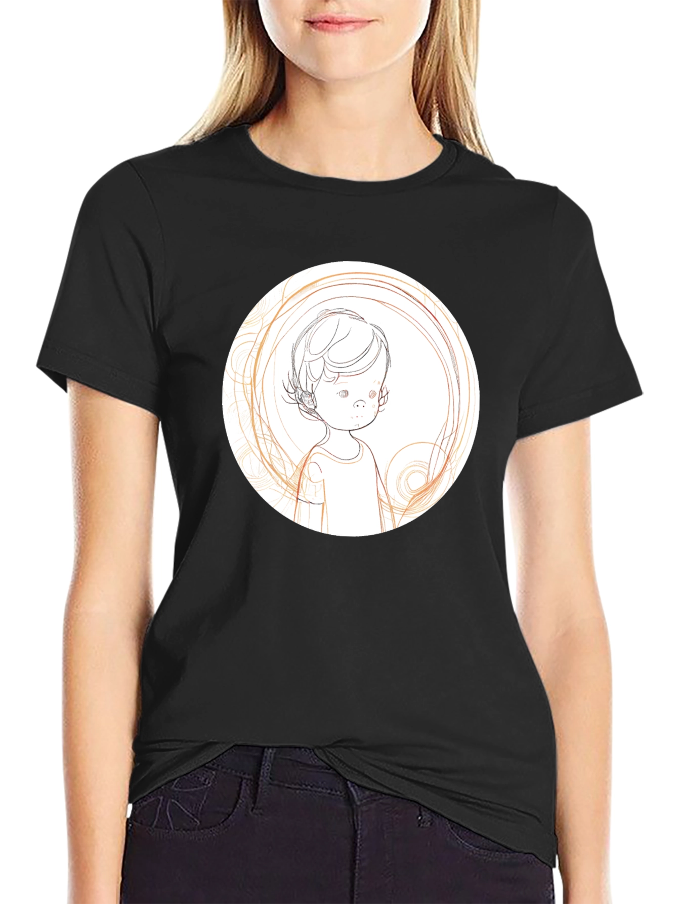 Artistic Child Sketch Black T-Shirt