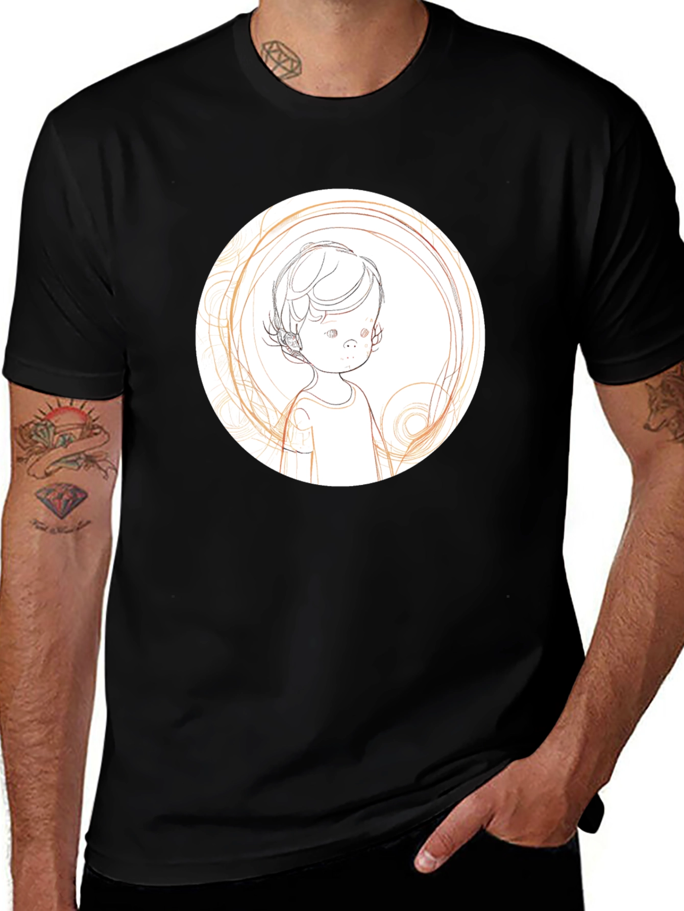 Artistic Child Sketch Black T-Shirt