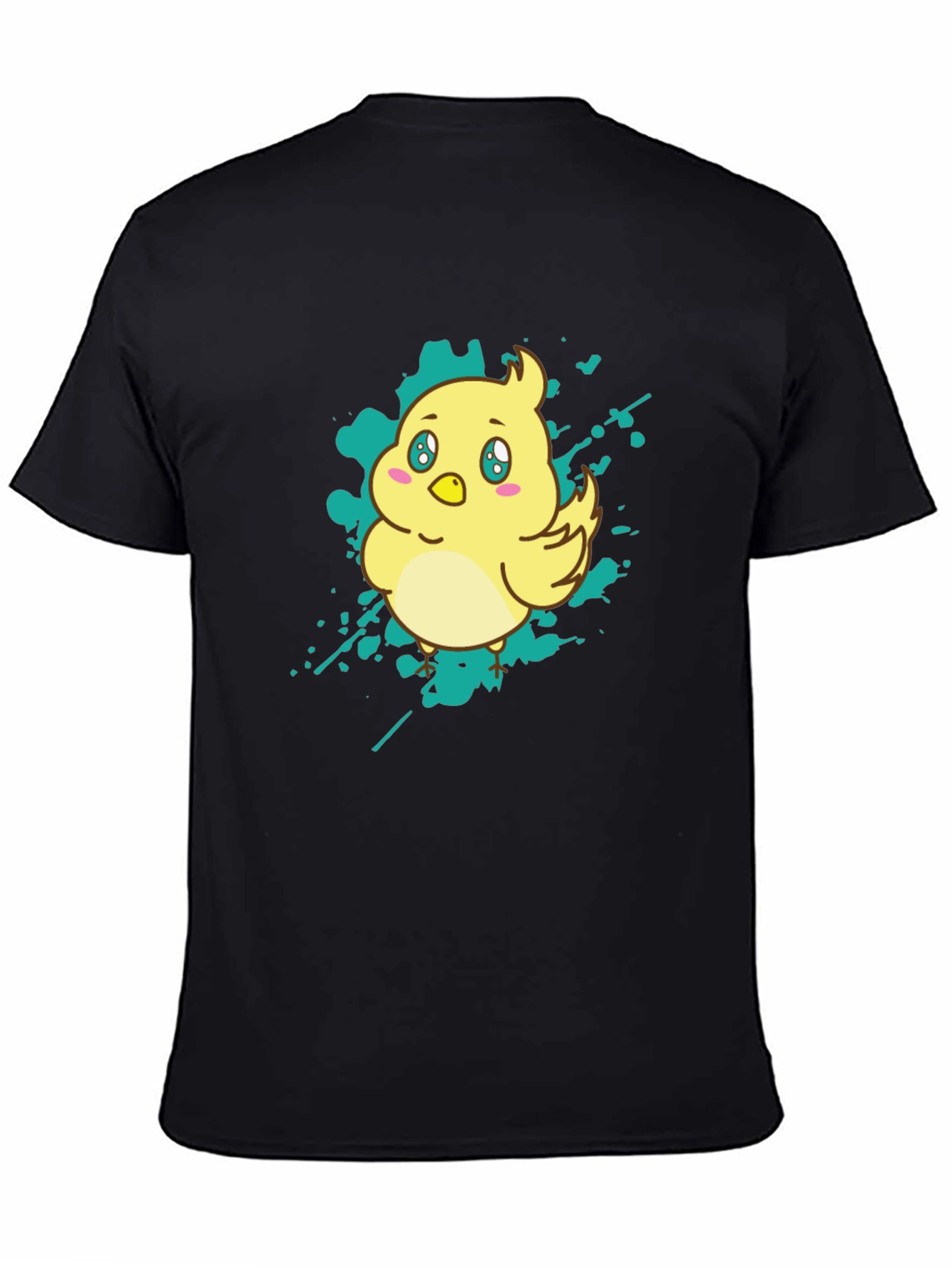 Cute Cartoon Chick Graphic Tee - Black Cotton T-Shirt