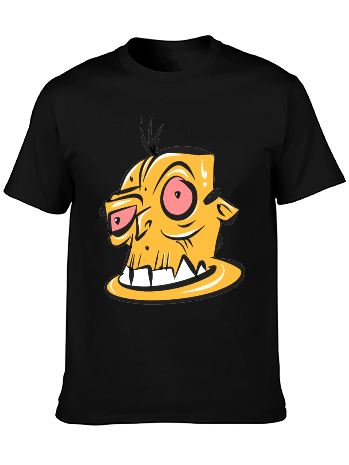 Cartoon Zombie Head Graphic Black T-Shirt