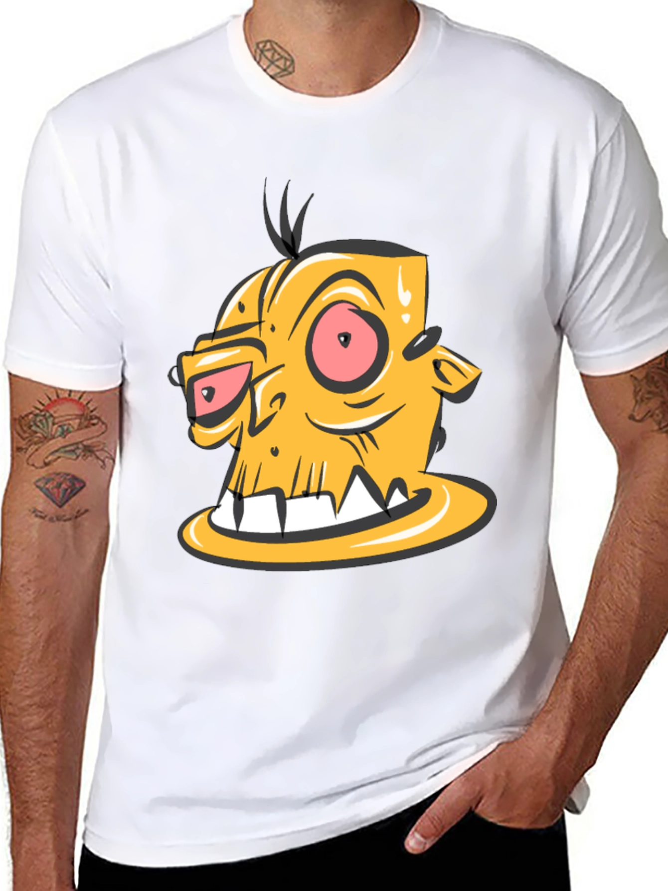 Cartoon Zombie Head Graphic Black T-Shirt