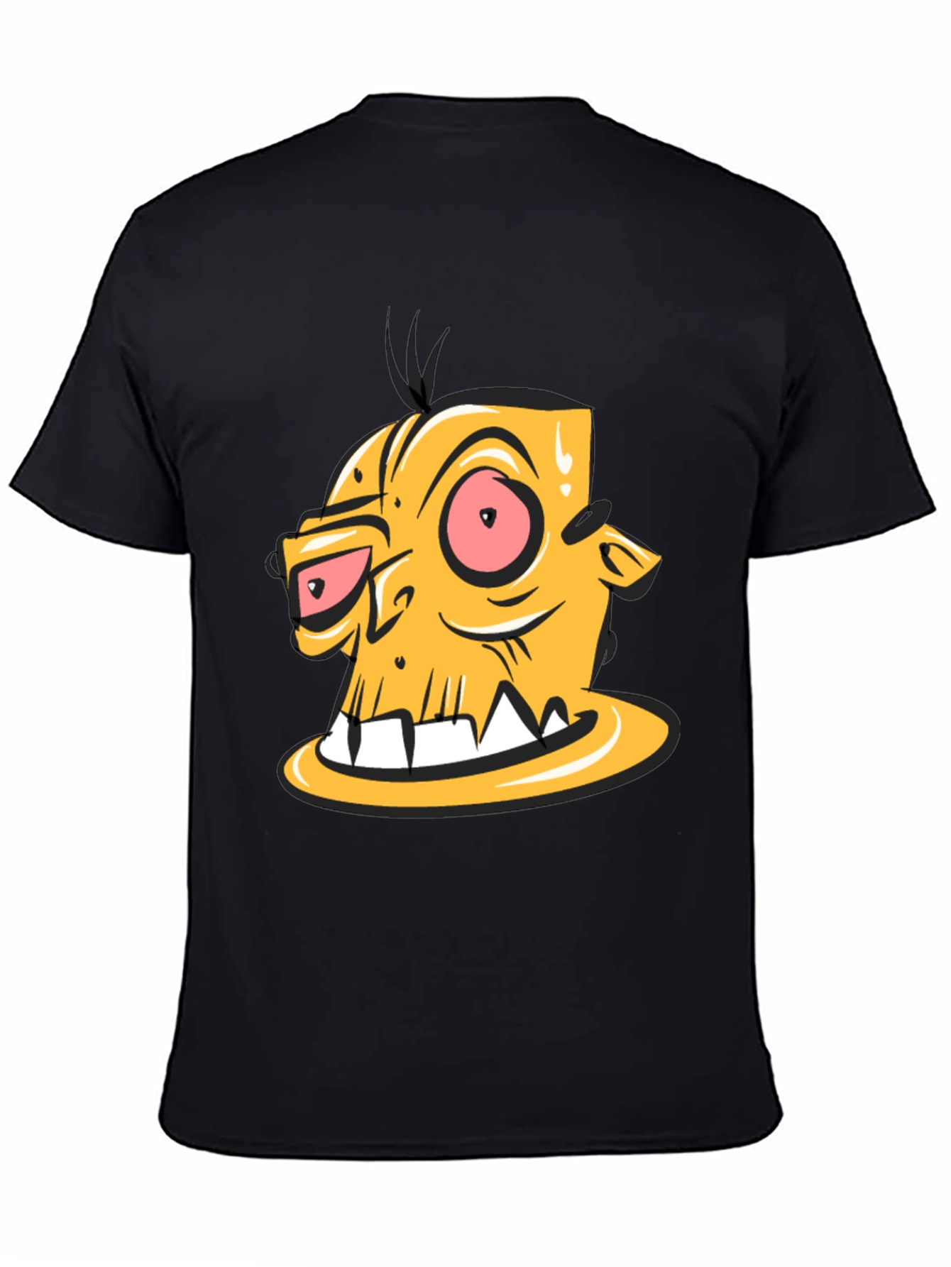 Cartoon Zombie Head Graphic Black T-Shirt