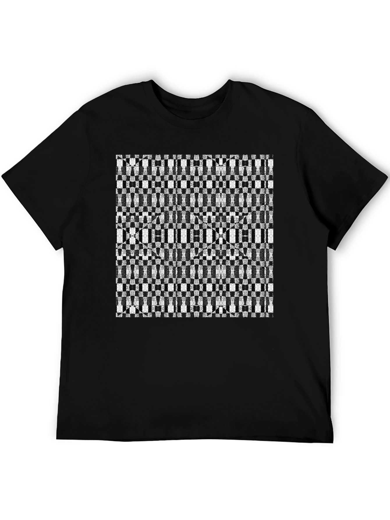 Geometric Checkerboard T-Shirt - Stylish Black Tee