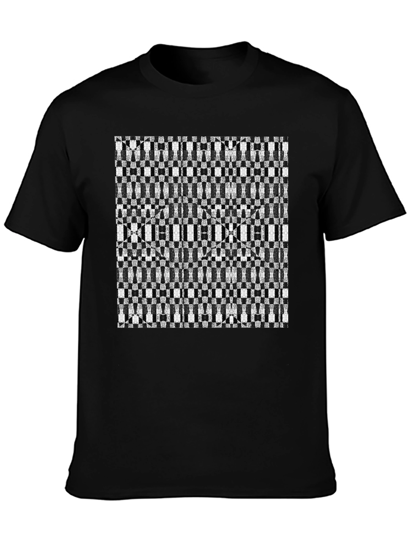 Geometric Checkerboard T-Shirt - Stylish Black Tee