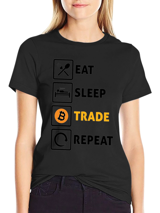 Eat Sleep Trade Repeat Bitcoin Crypto Black T-Shirt