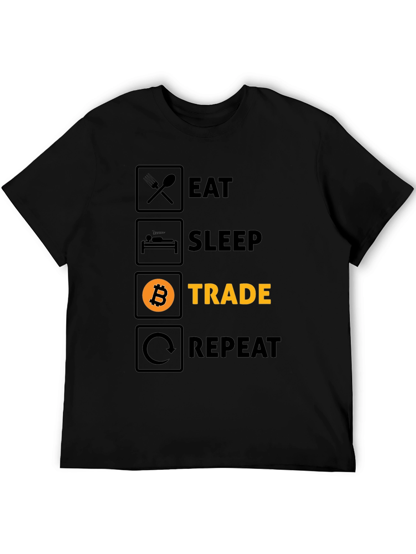 Eat Sleep Trade Repeat Bitcoin Crypto Black T-Shirt