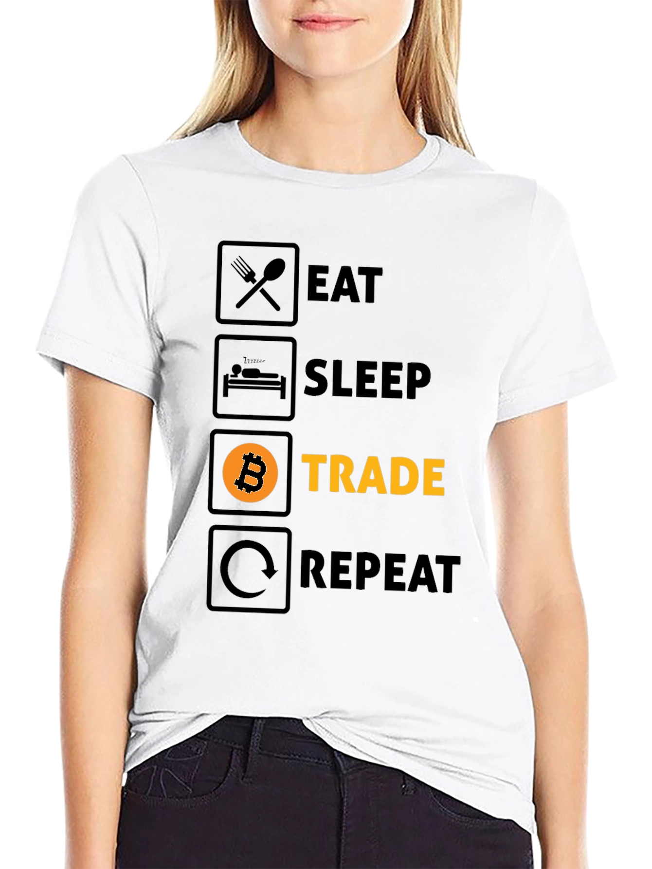 Eat Sleep Trade Repeat Bitcoin Crypto Black T-Shirt