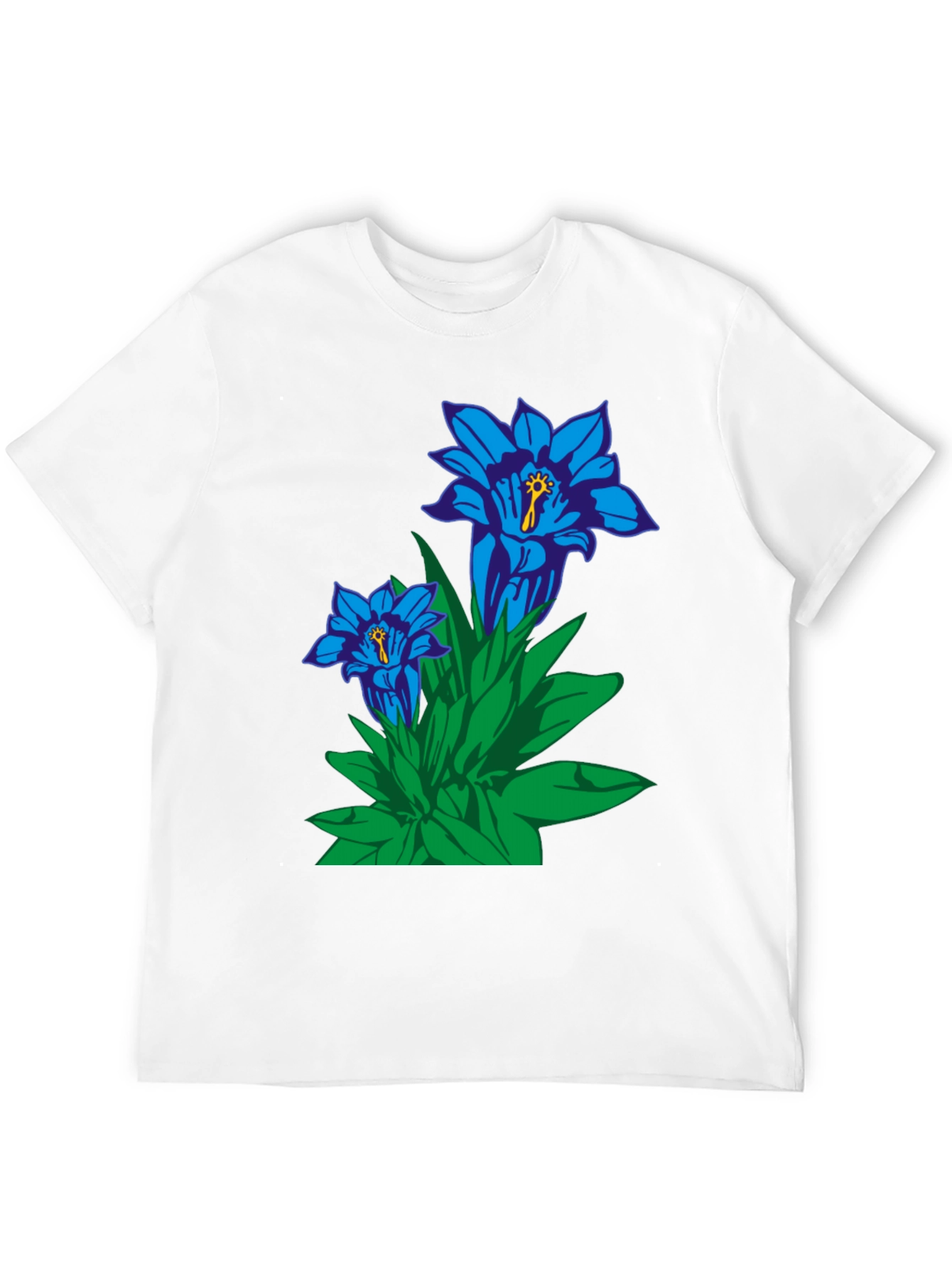 Floral Graphic Tee - Gentian Flowers Black Cotton