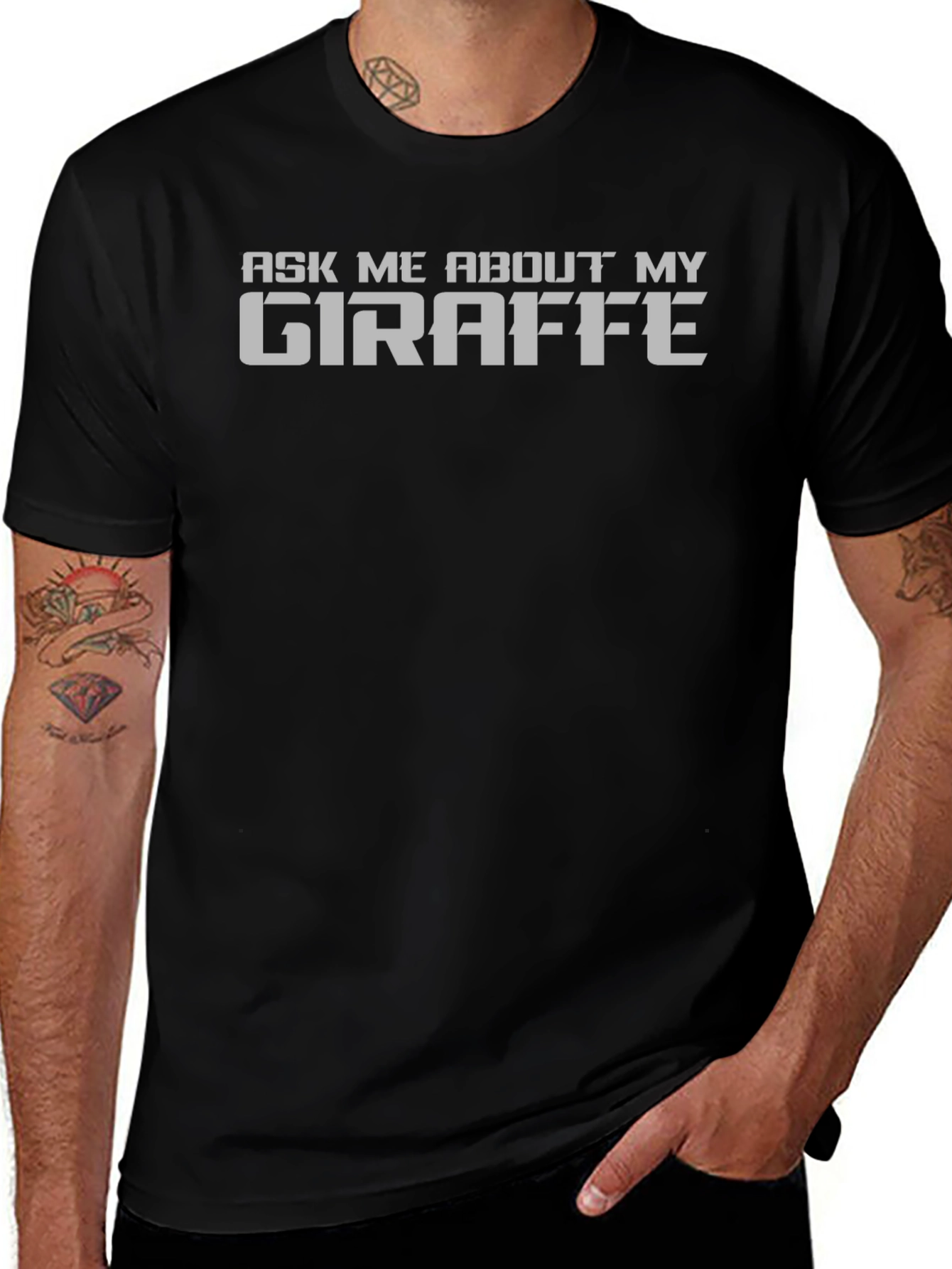 Ask Me About My Giraffe Black T-Shirt