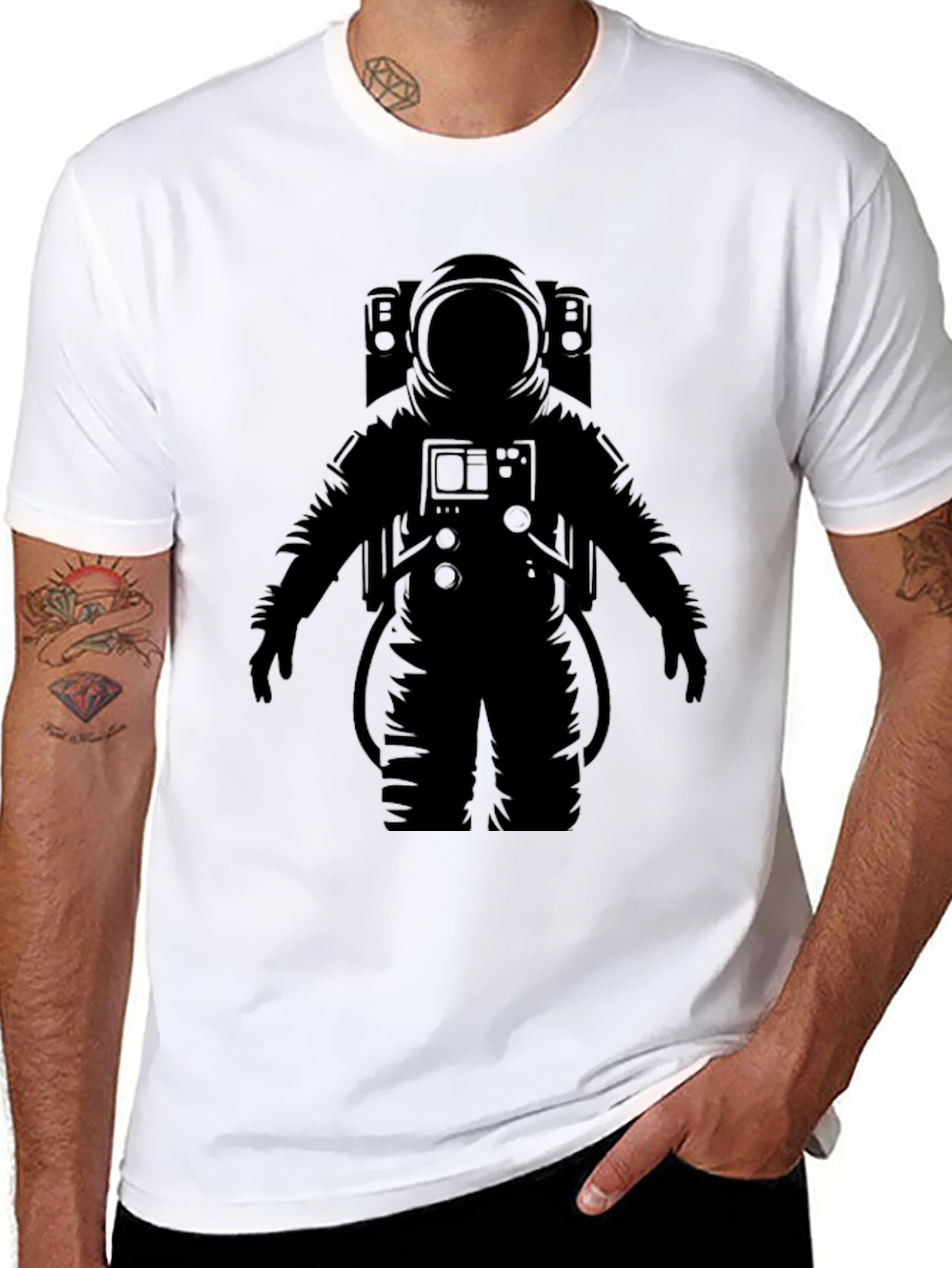 Astronaut Graphic T-Shirt - Black Crew Neck