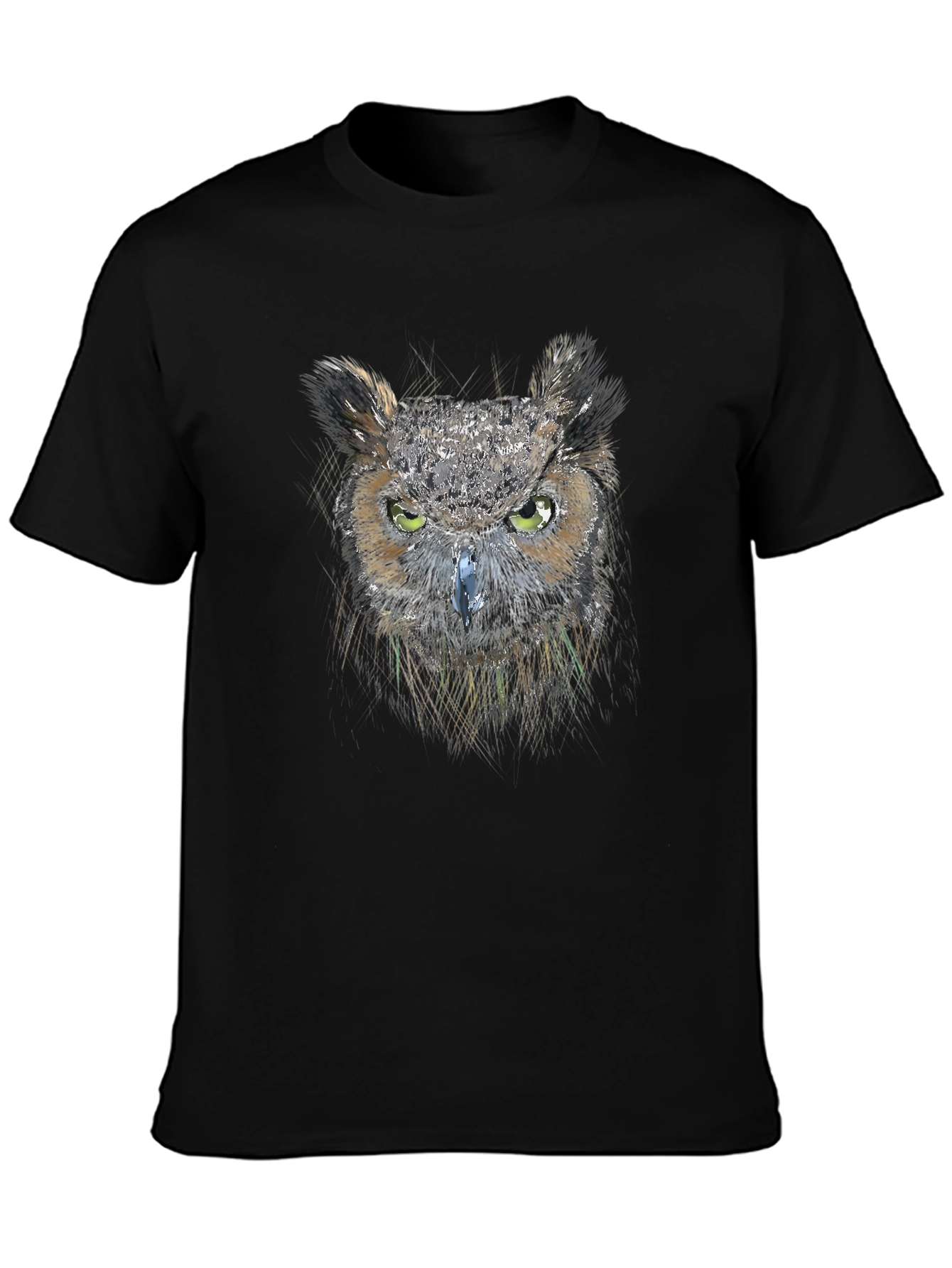 Mens Black Owl Graphic Tee