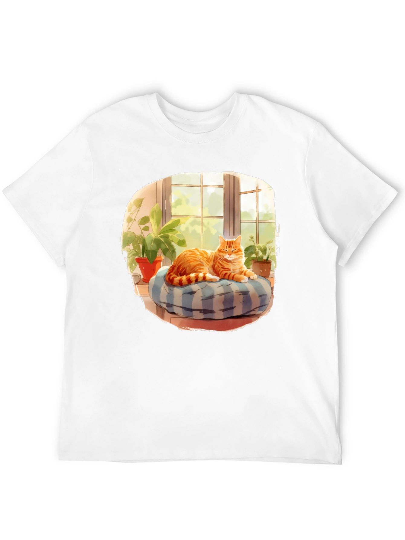 Cozy Cat T-Shirt: Relaxed Feline in Window Design