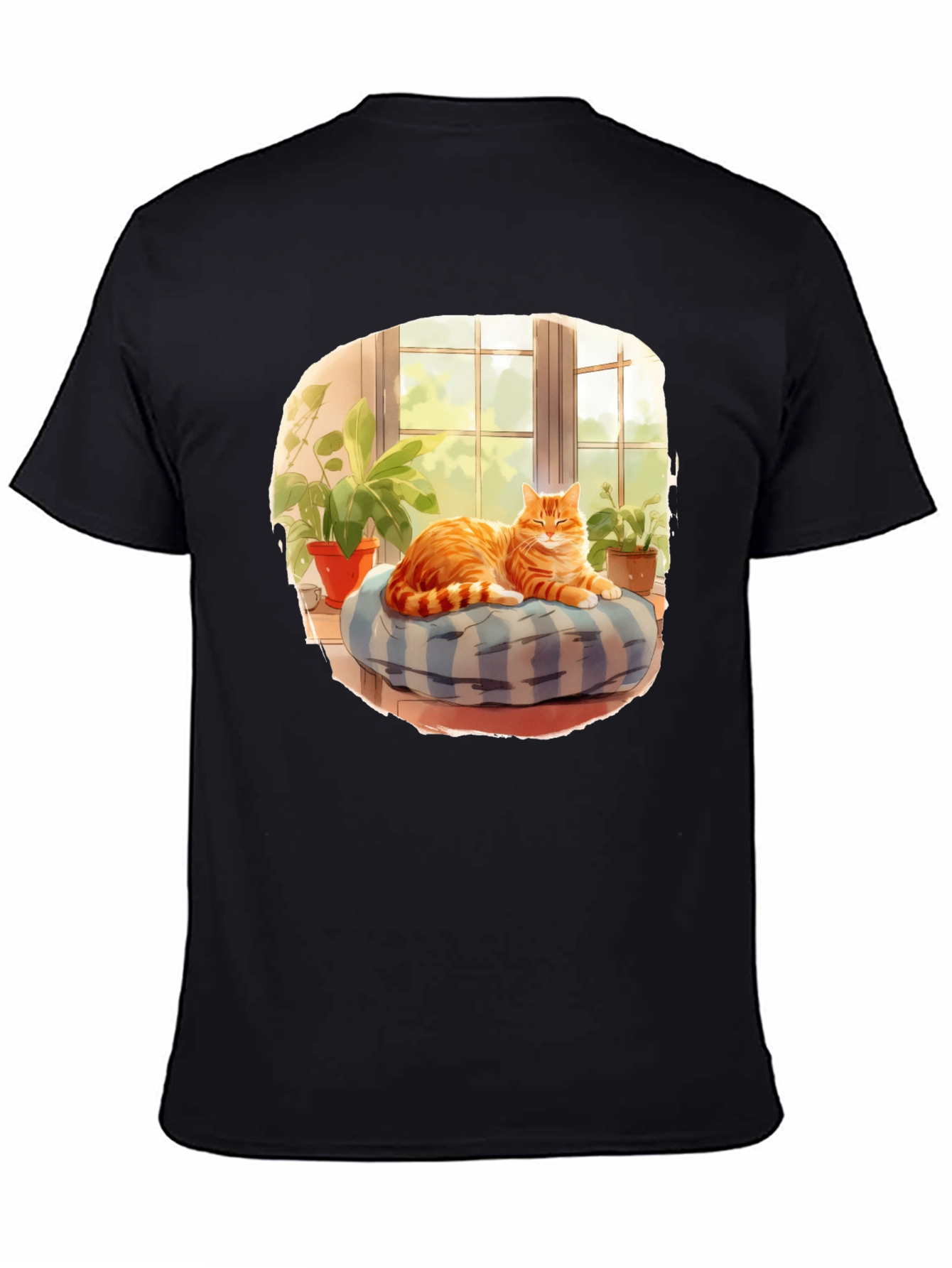 Cozy Cat T-Shirt: Relaxed Feline in Window Design
