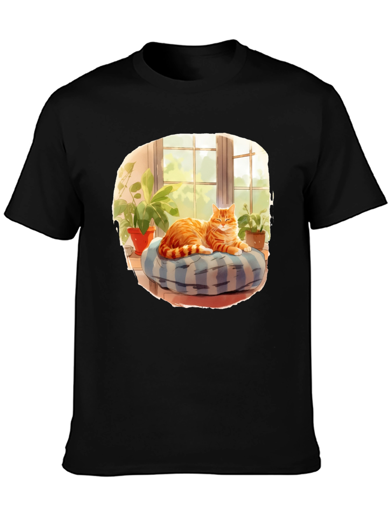 Cozy Cat T-Shirt: Relaxed Feline in Window Design