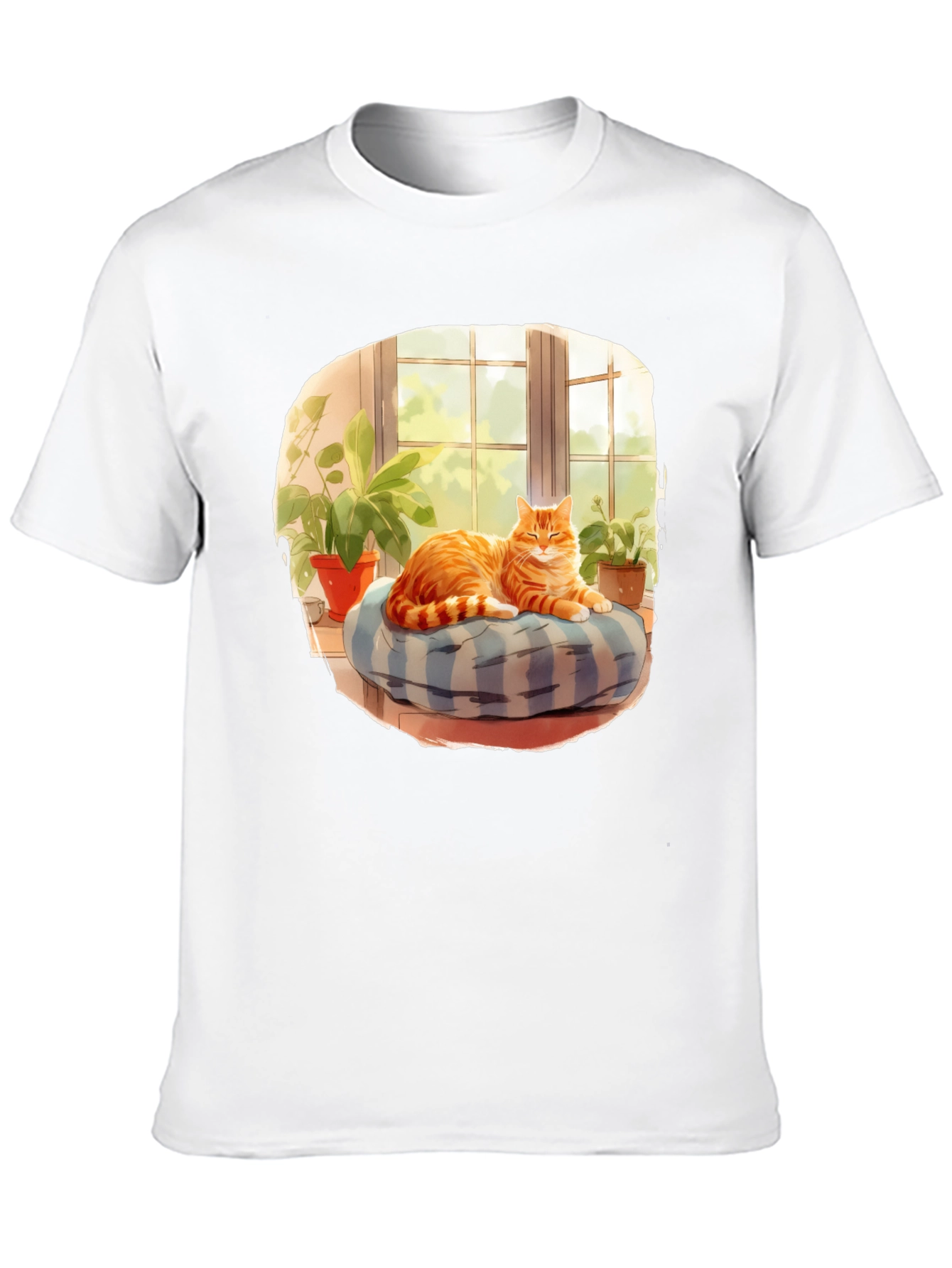 Cozy Cat T-Shirt: Relaxed Feline in Window Design