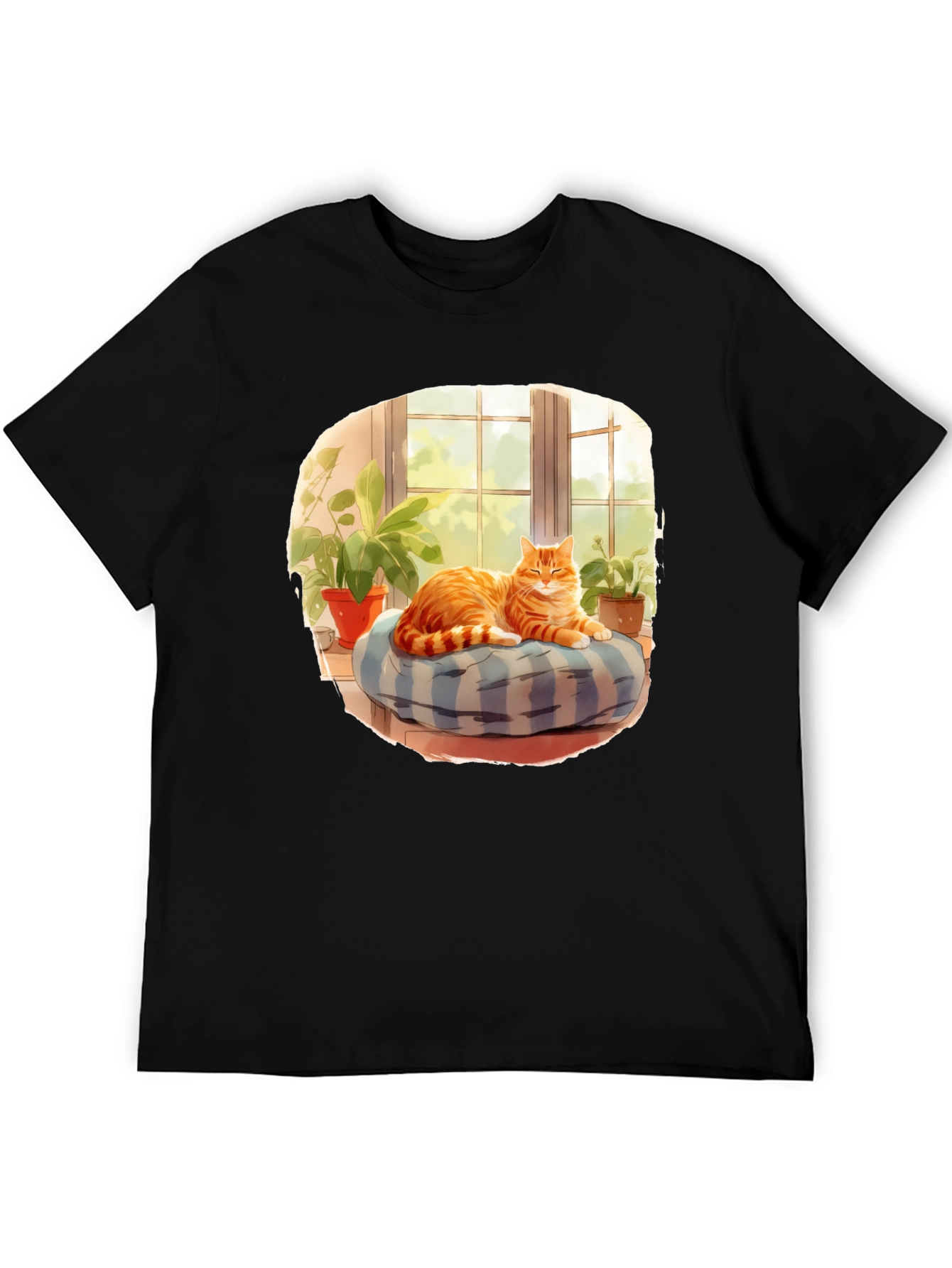 Cozy Cat T-Shirt: Relaxed Feline in Window Design