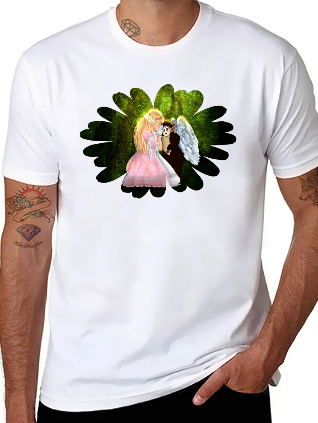 Angel & Elf Black T-Shirt - Fantasy Art Tee
