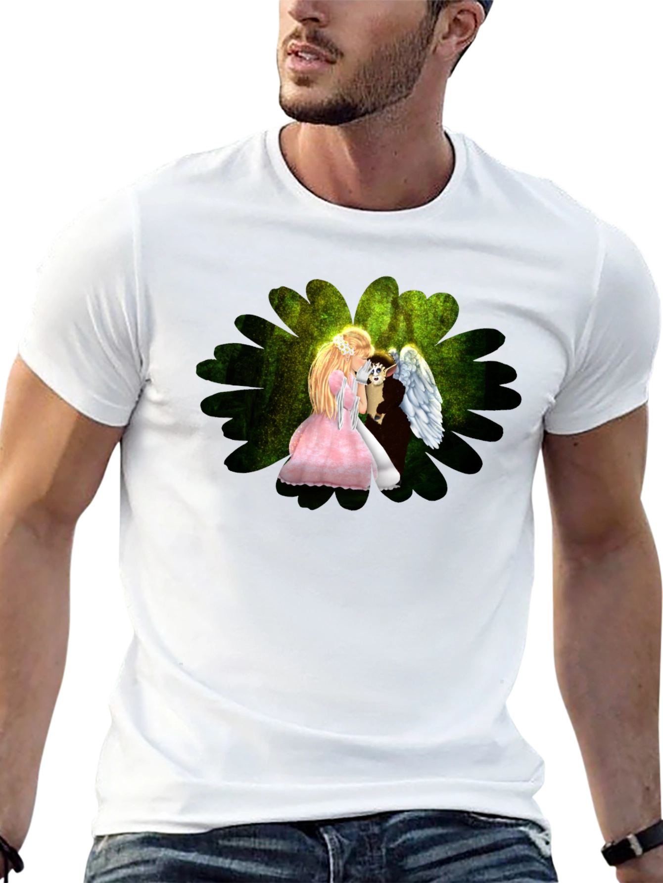 Angel & Elf Black T-Shirt - Fantasy Art Tee