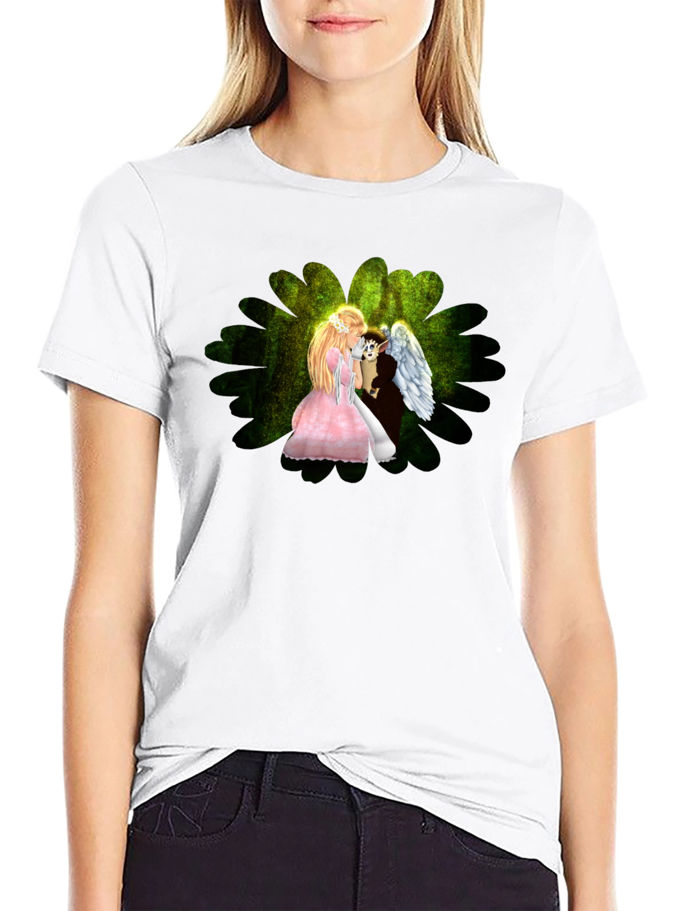 Angel & Elf Black T-Shirt - Fantasy Art Tee
