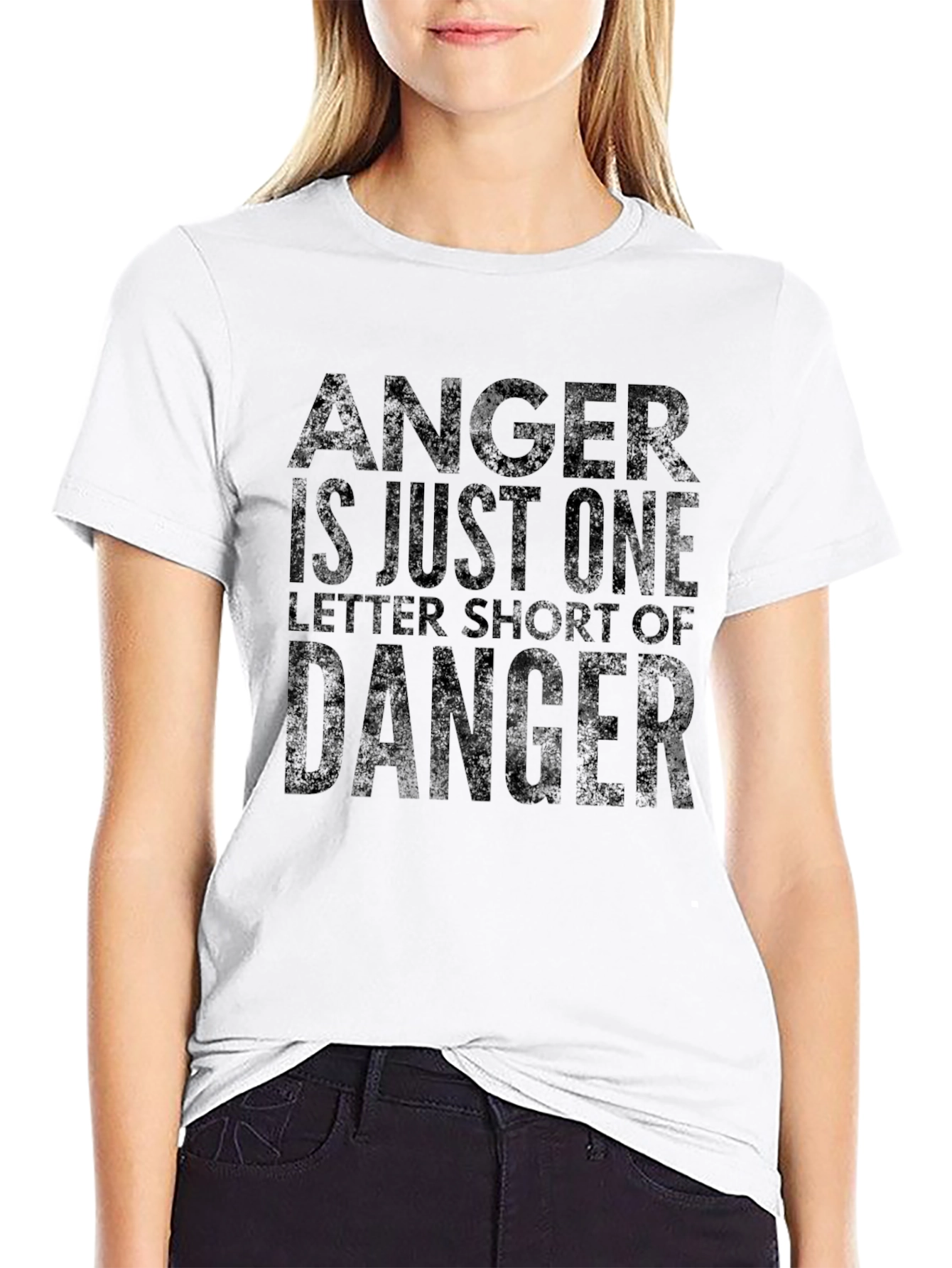Anger Danger Letter Graphic Print Crew Neck T-Shirt