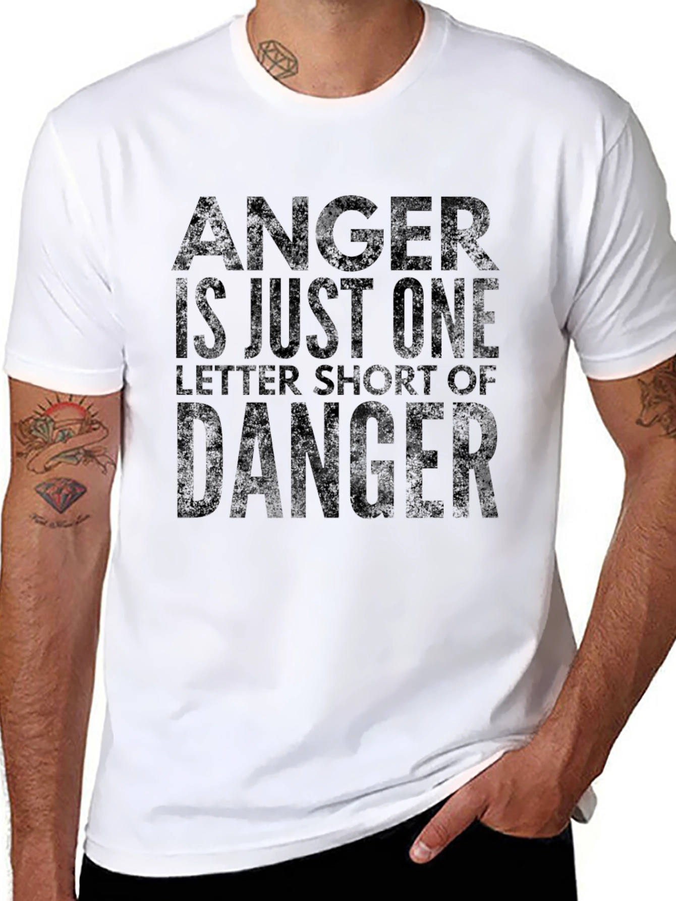 Anger Danger Letter Graphic Print Crew Neck T-Shirt