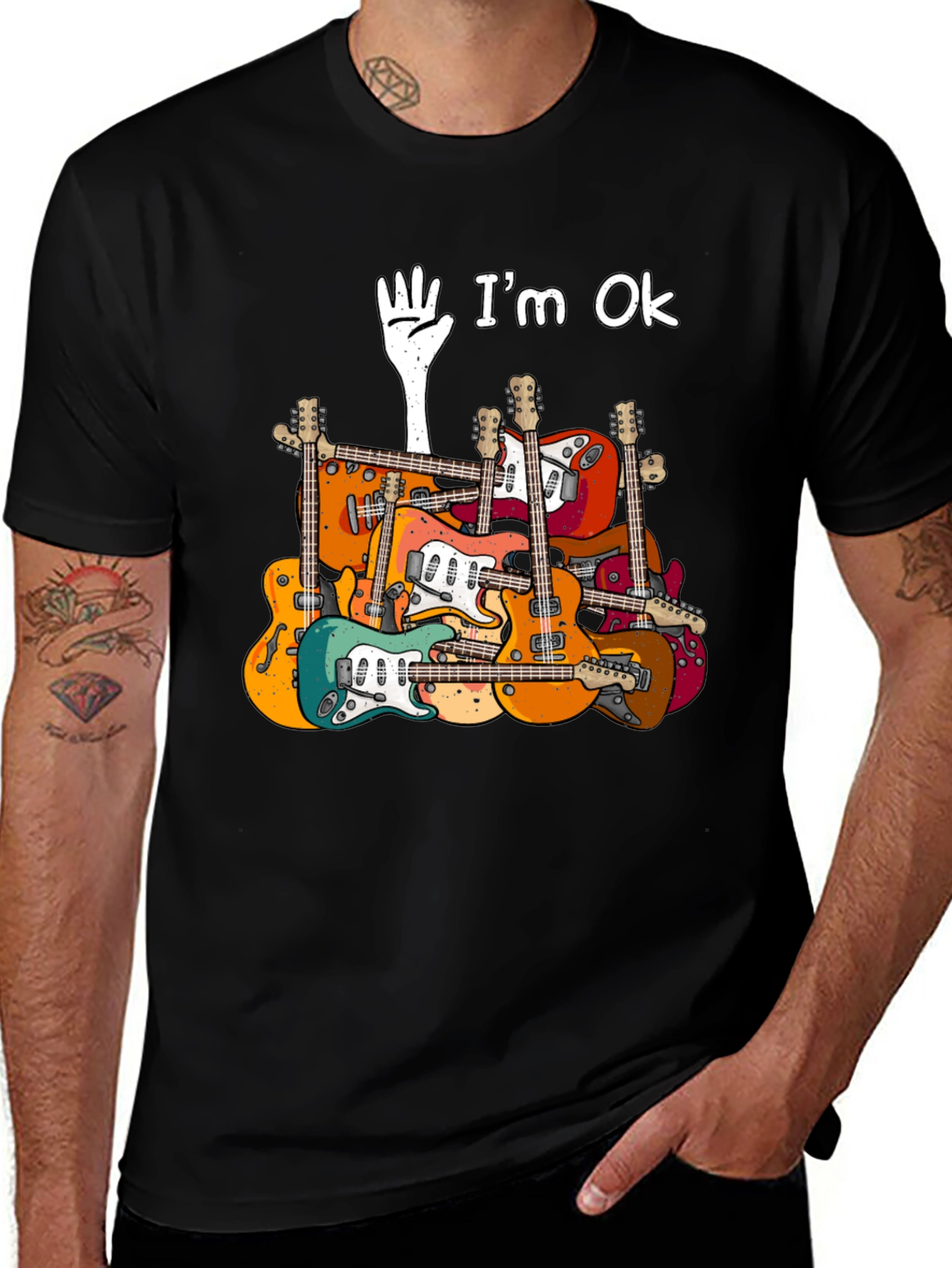 Guitar Pile T-Shirt - Im Ok Funny Music Tee