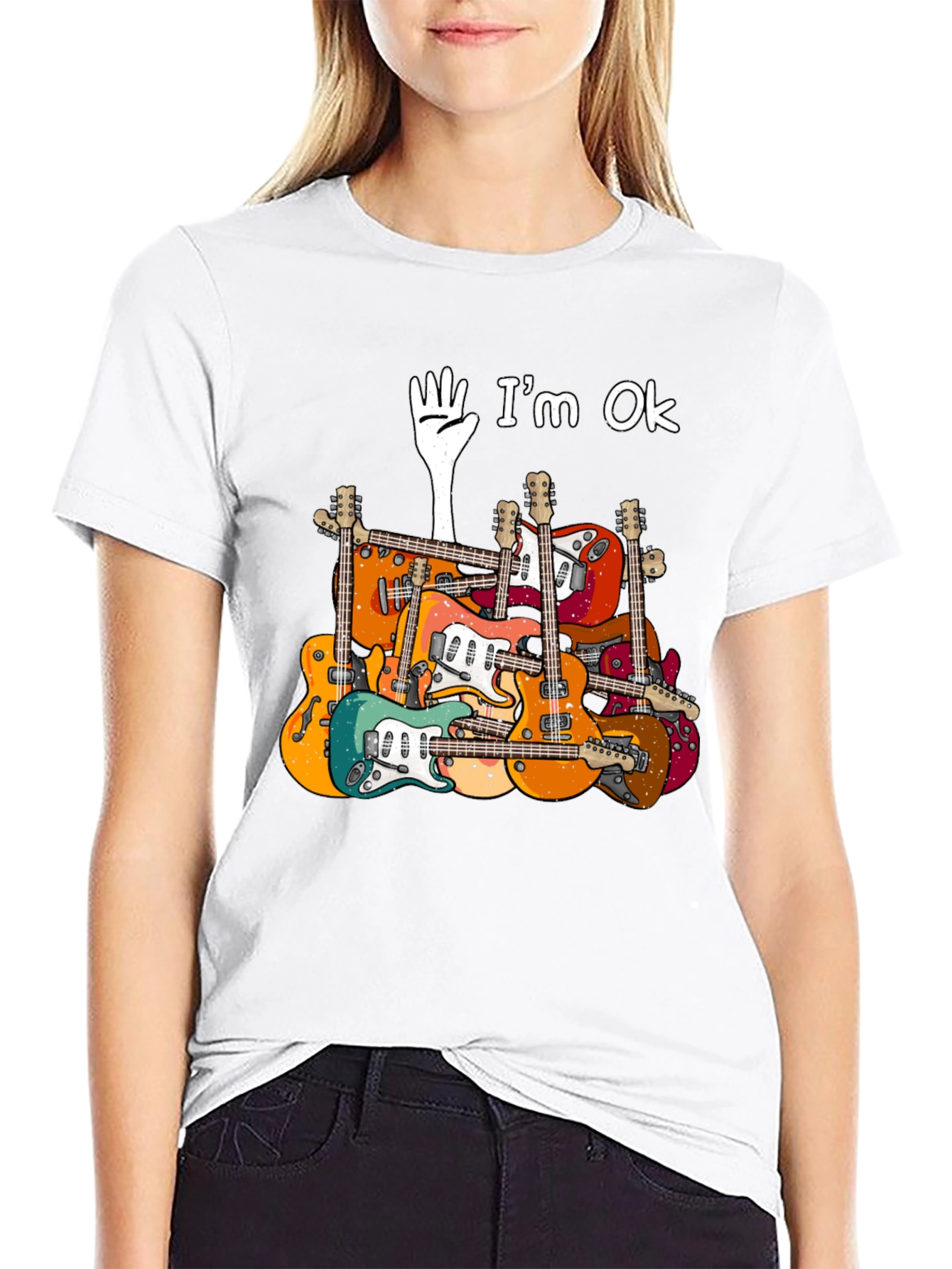 Guitar Pile T-Shirt - Im Ok Funny Music Tee