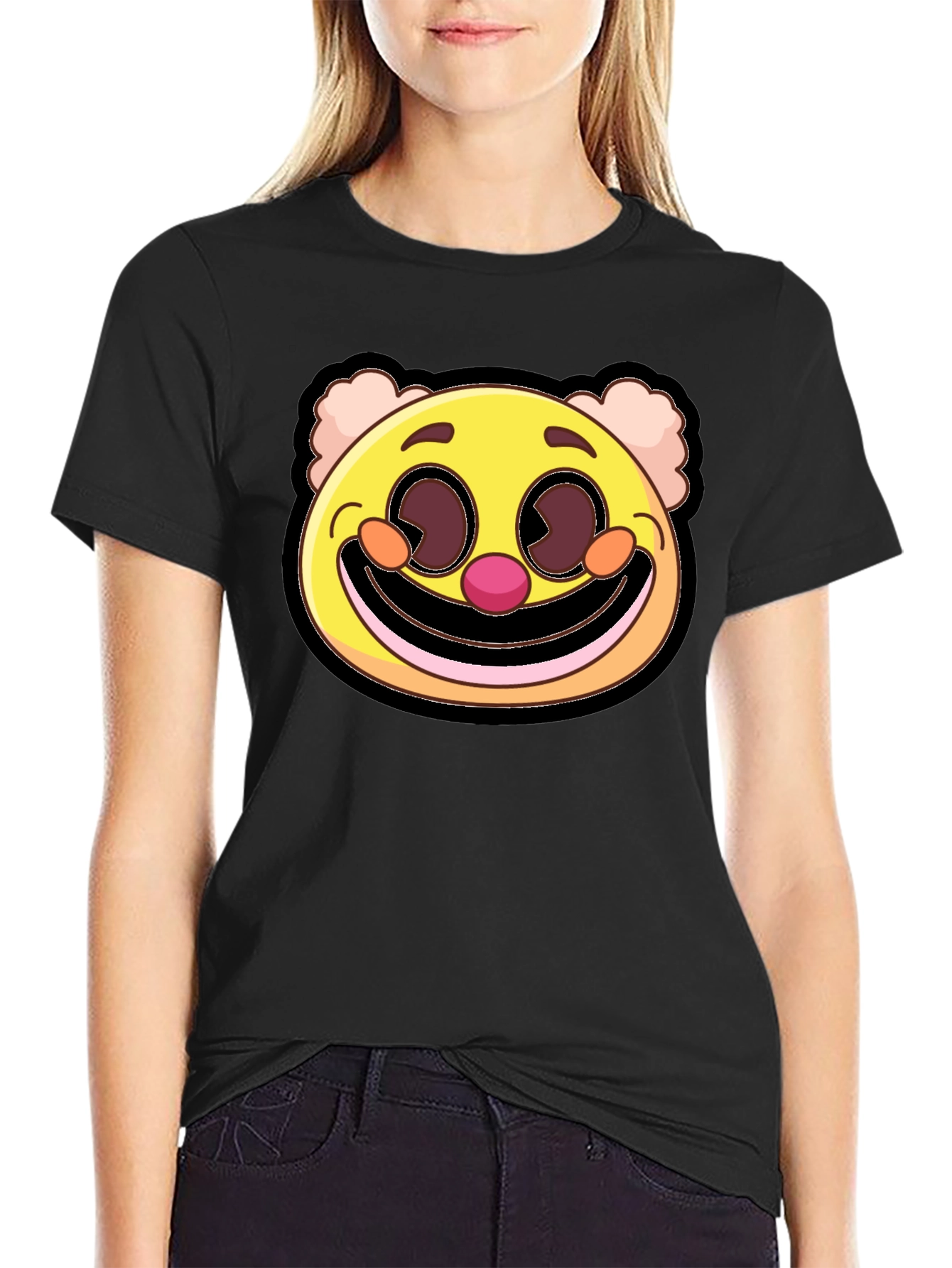 Clown Face Graphic Tee - Black Cotton Blend T-Shirt