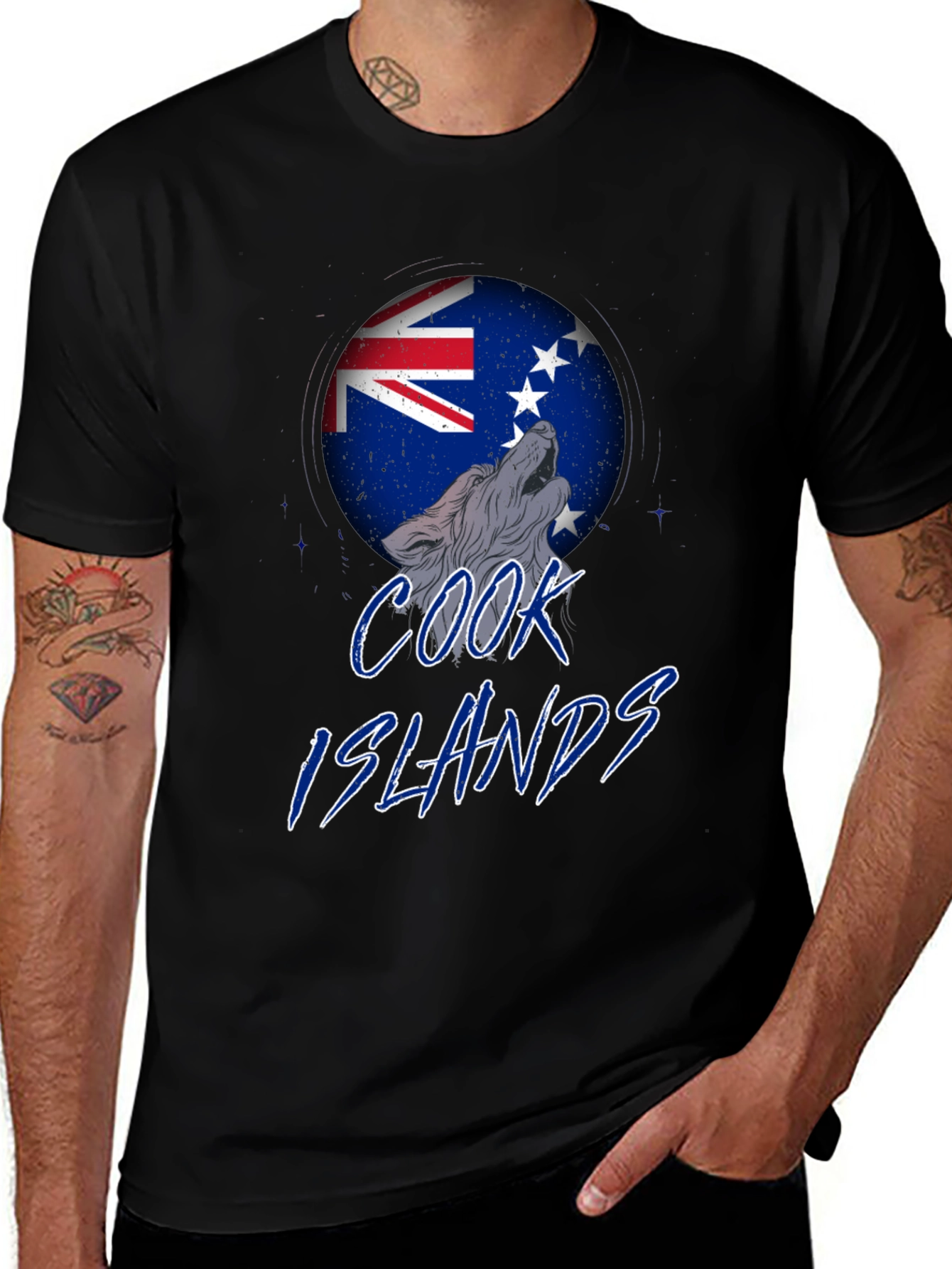 Cook Islands Wolf T-Shirt - Black Graphic Tee