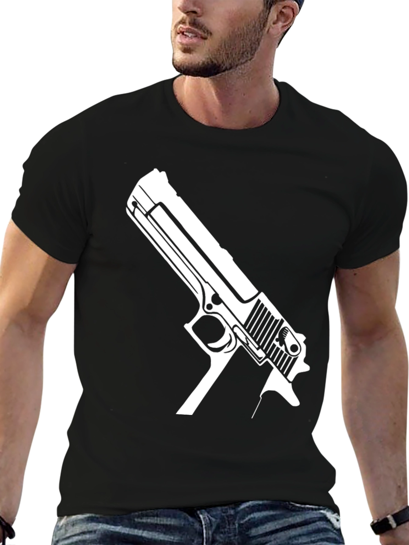 Gun Graphic Tee - Bold Black T-Shirt