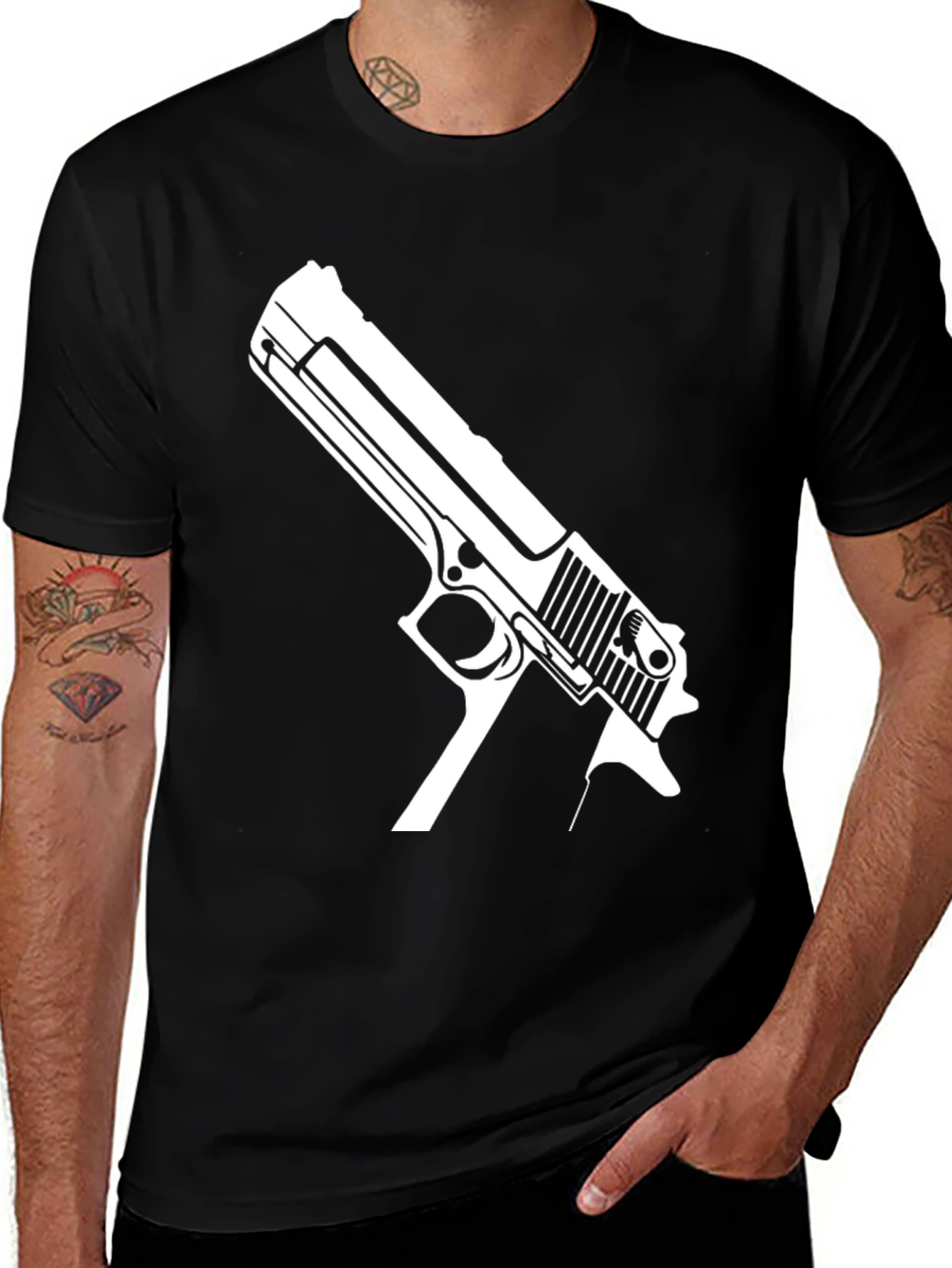 Gun Graphic Tee - Bold Black T-Shirt