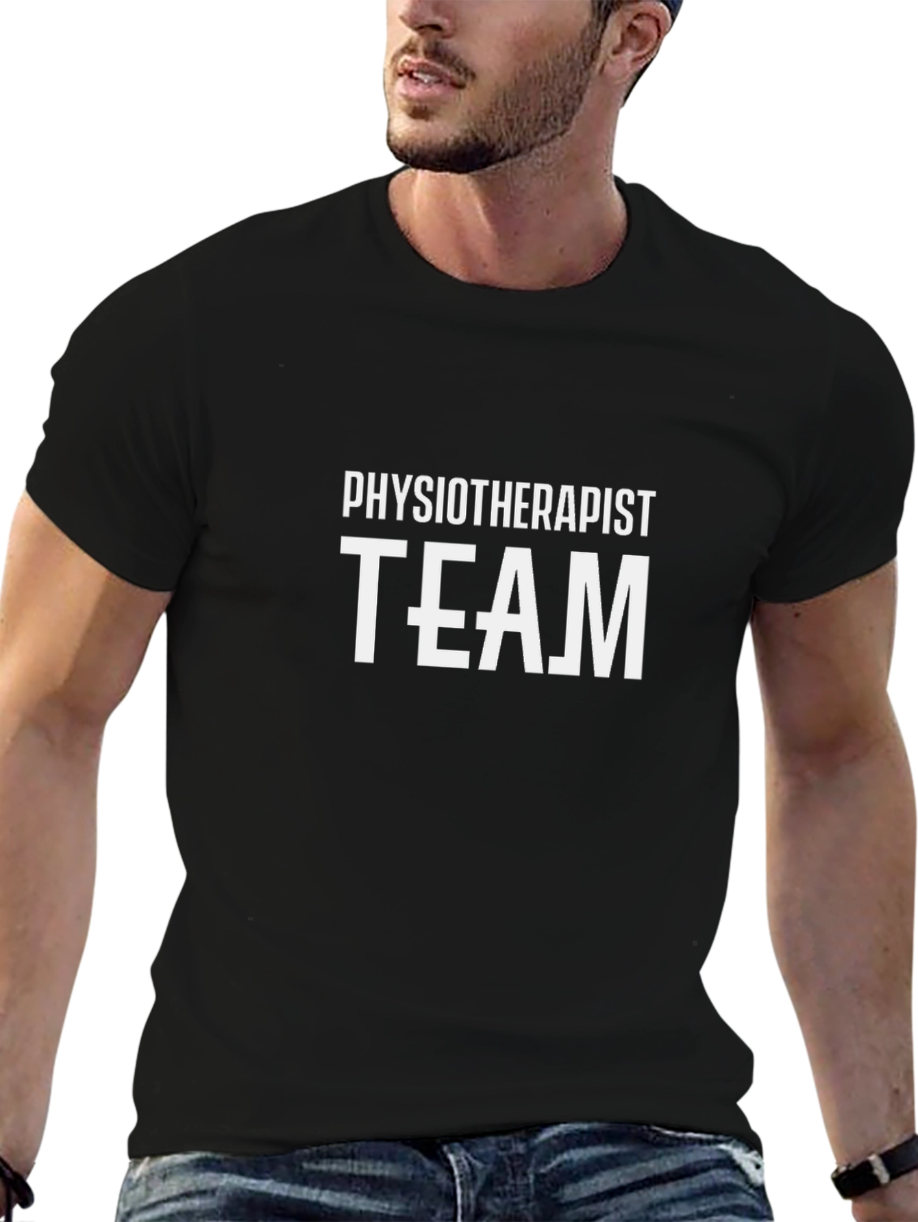 Physiotherapist Team Black Cotton T-Shirt