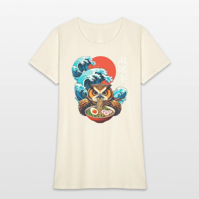 Japanese Wave Sunset Art Noodle Foodie Cute Owl