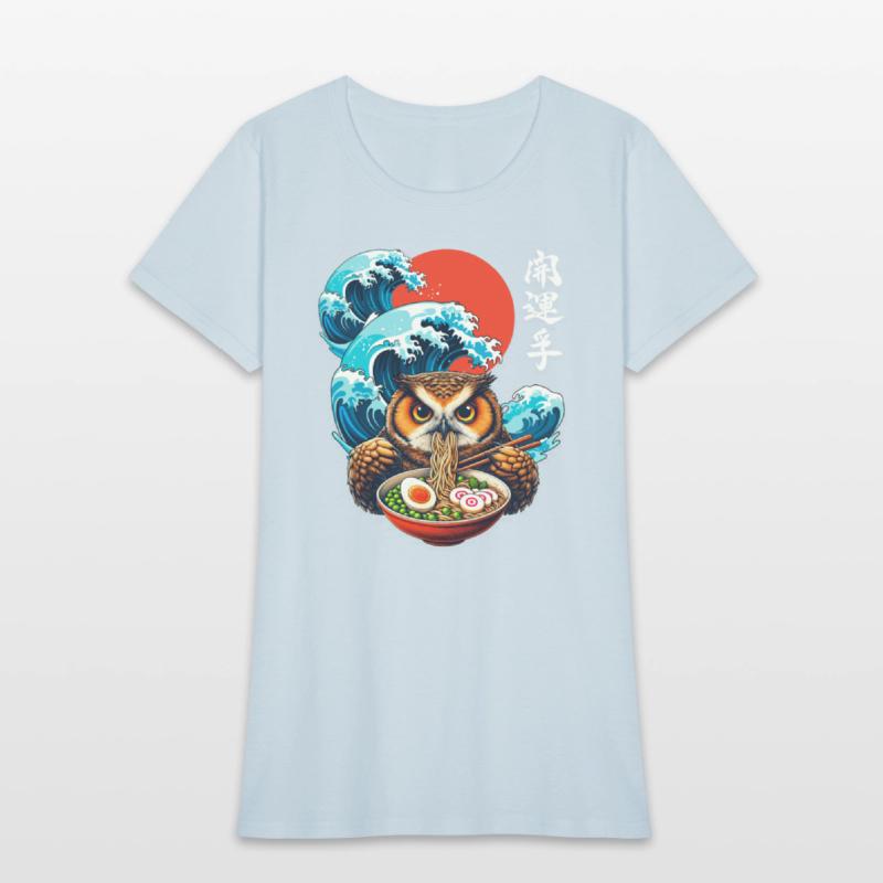 Japanese Wave Sunset Art Noodle Foodie Cute Owl