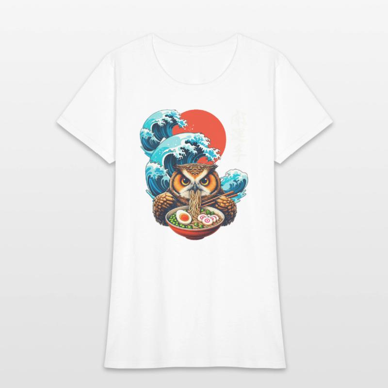 Japanese Wave Sunset Art Noodle Foodie Cute Owl