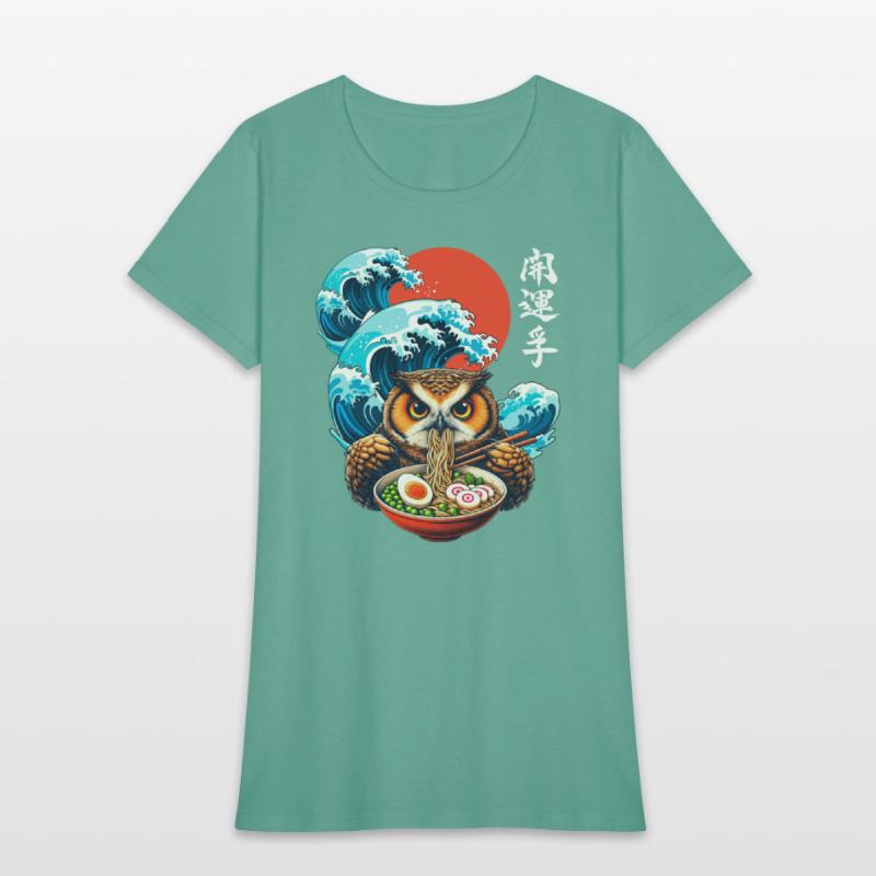 Japanese Wave Sunset Art Noodle Foodie Cute Owl