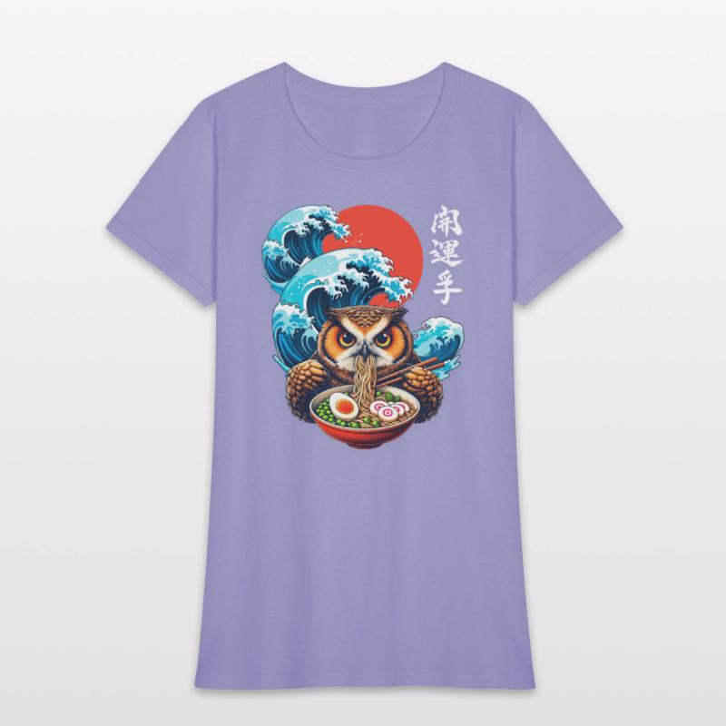 Japanese Wave Sunset Art Noodle Foodie Cute Owl