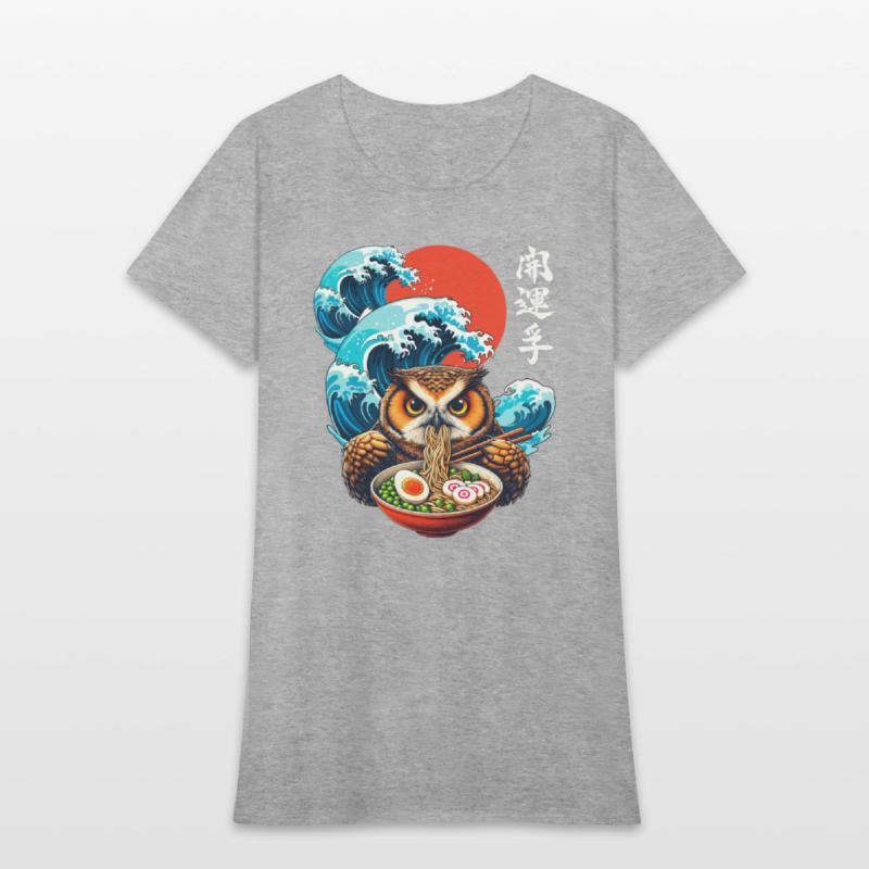 Japanese Wave Sunset Art Noodle Foodie Cute Owl