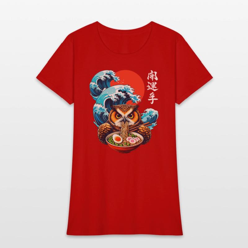 Japanese Wave Sunset Art Noodle Foodie Cute Owl