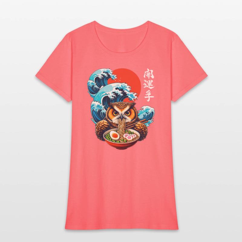 Japanese Wave Sunset Art Noodle Foodie Cute Owl