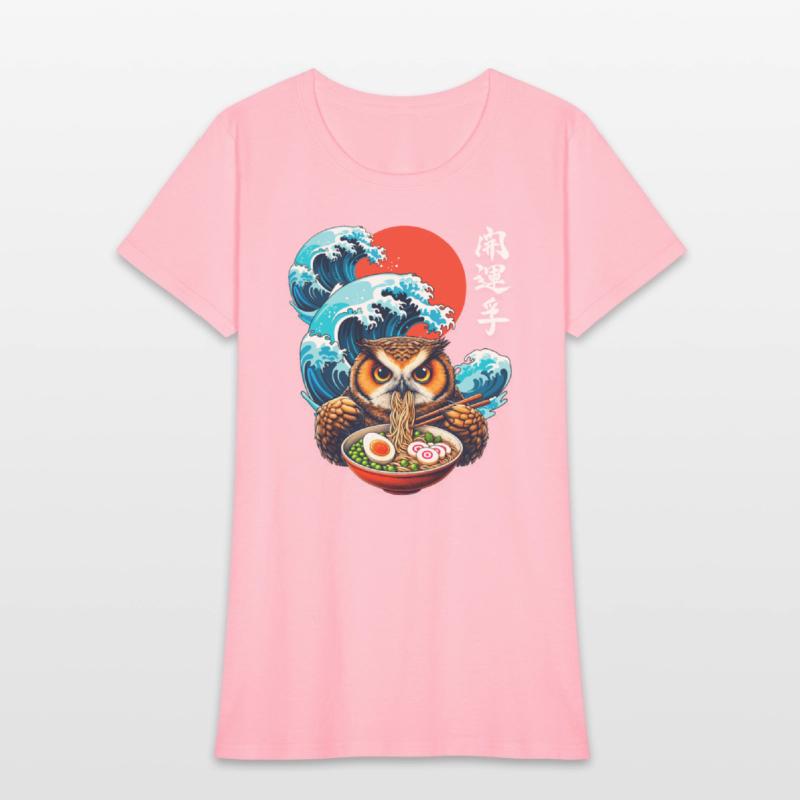 Japanese Wave Sunset Art Noodle Foodie Cute Owl