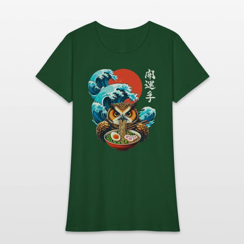 Japanese Wave Sunset Art Noodle Foodie Cute Owl