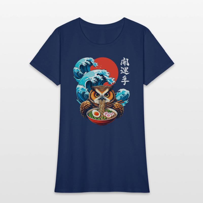 Japanese Wave Sunset Art Noodle Foodie Cute Owl