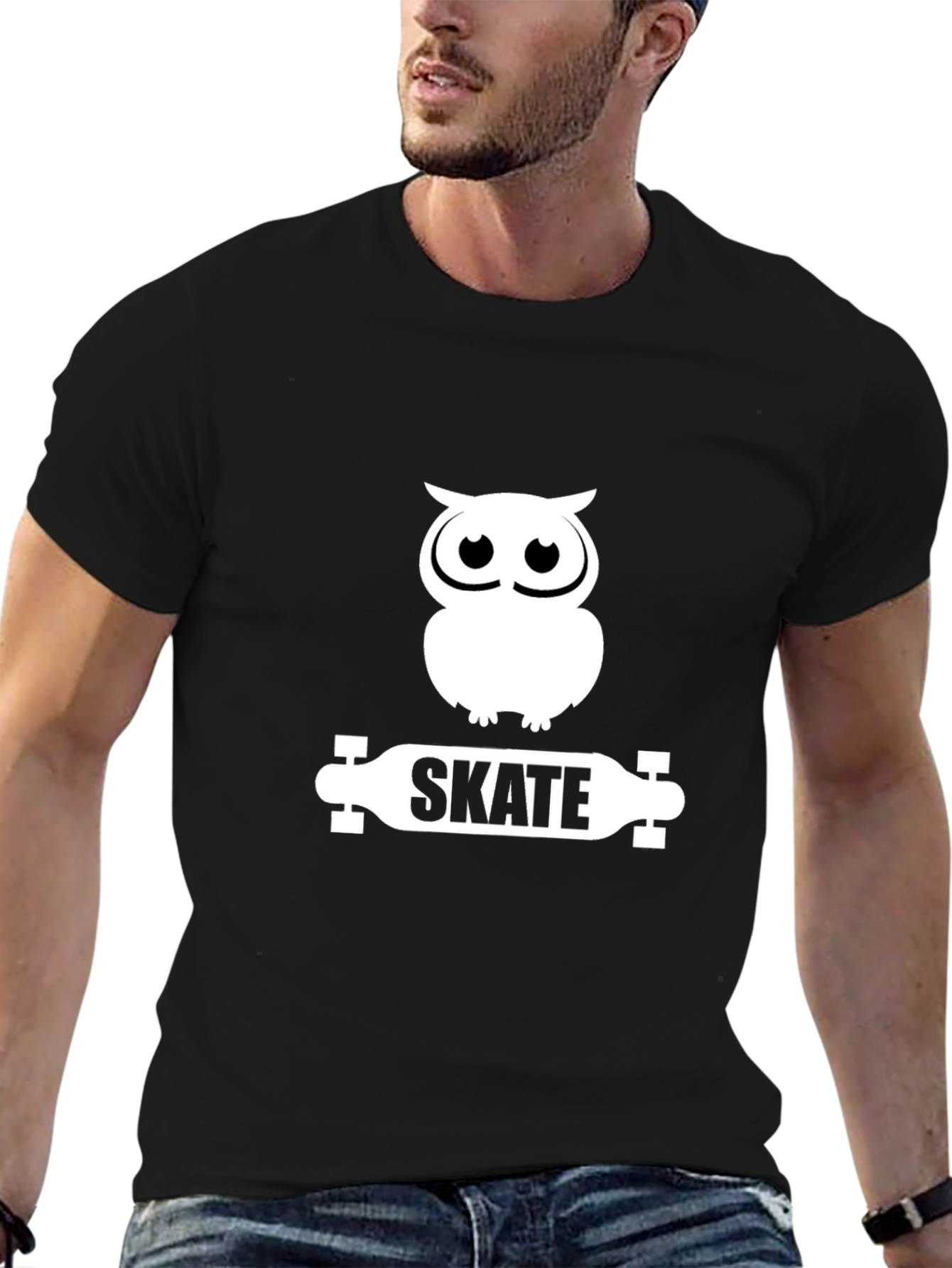 Owl Skate Graphic Tee - Black Cotton T-Shirt